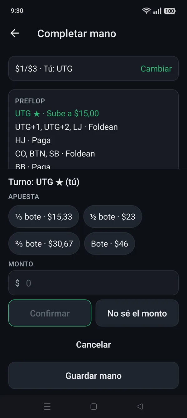Tamaños rápidos de apuesta por fracción del bote